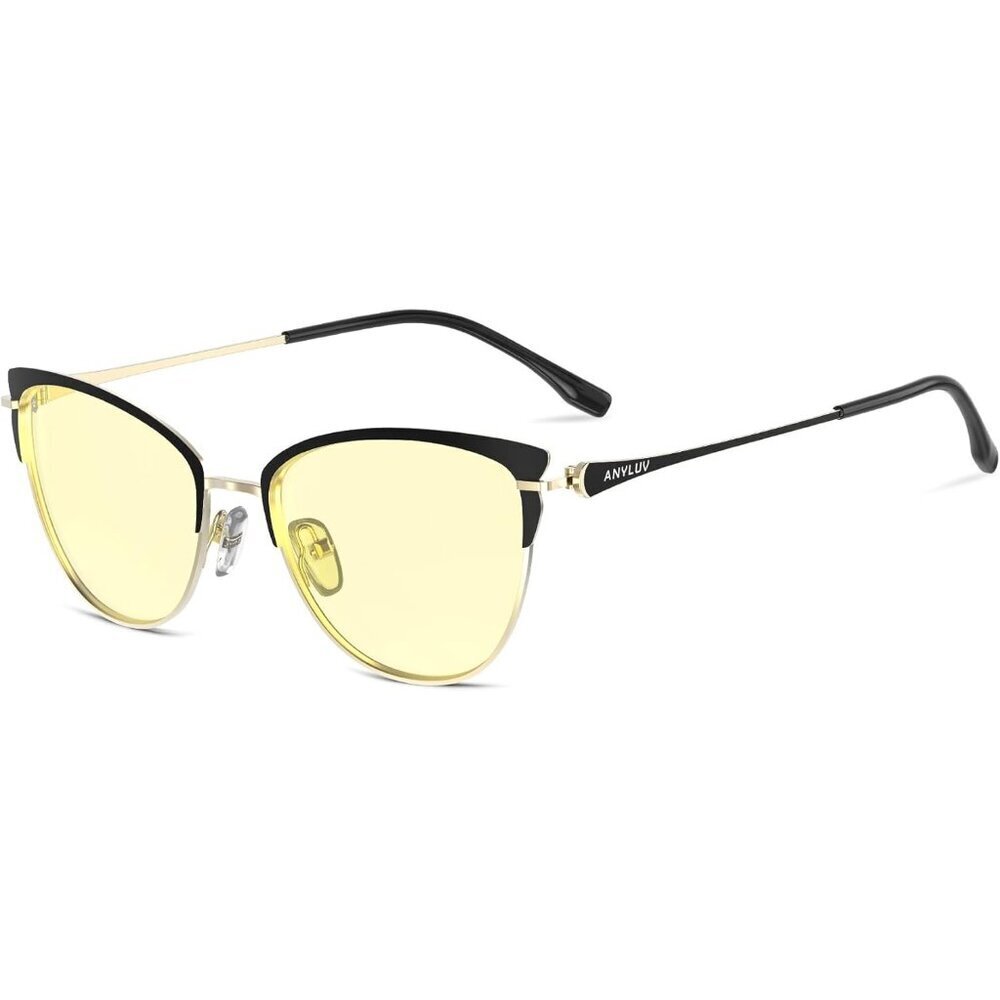Women Black Cat Eye Look Clear Frame Light Yellow Lens Anti Eyestrain Sunglasses